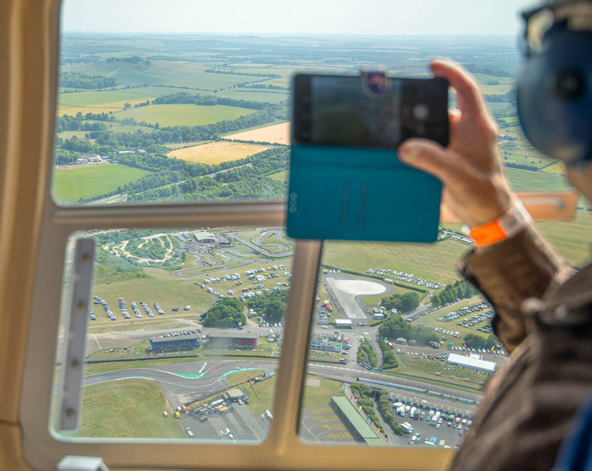 Thruxton motor-racing circuit and airfield, the departure venue for Hampshire helicopter rides